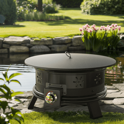 Philergo 19 inch Portable Fire Pits with Grill for Outside 58000 BTU Gas Fire Bowl with Foldable Legs & Lid & Carry Kit & Lava Rock Stone
