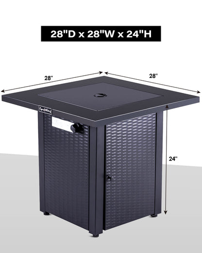 Legacy Heating 28" Square Wicker Propane Fire Pit Table - 50,000BTU, Lava Rock, ETL Certified - Patio, Deck, Backyard