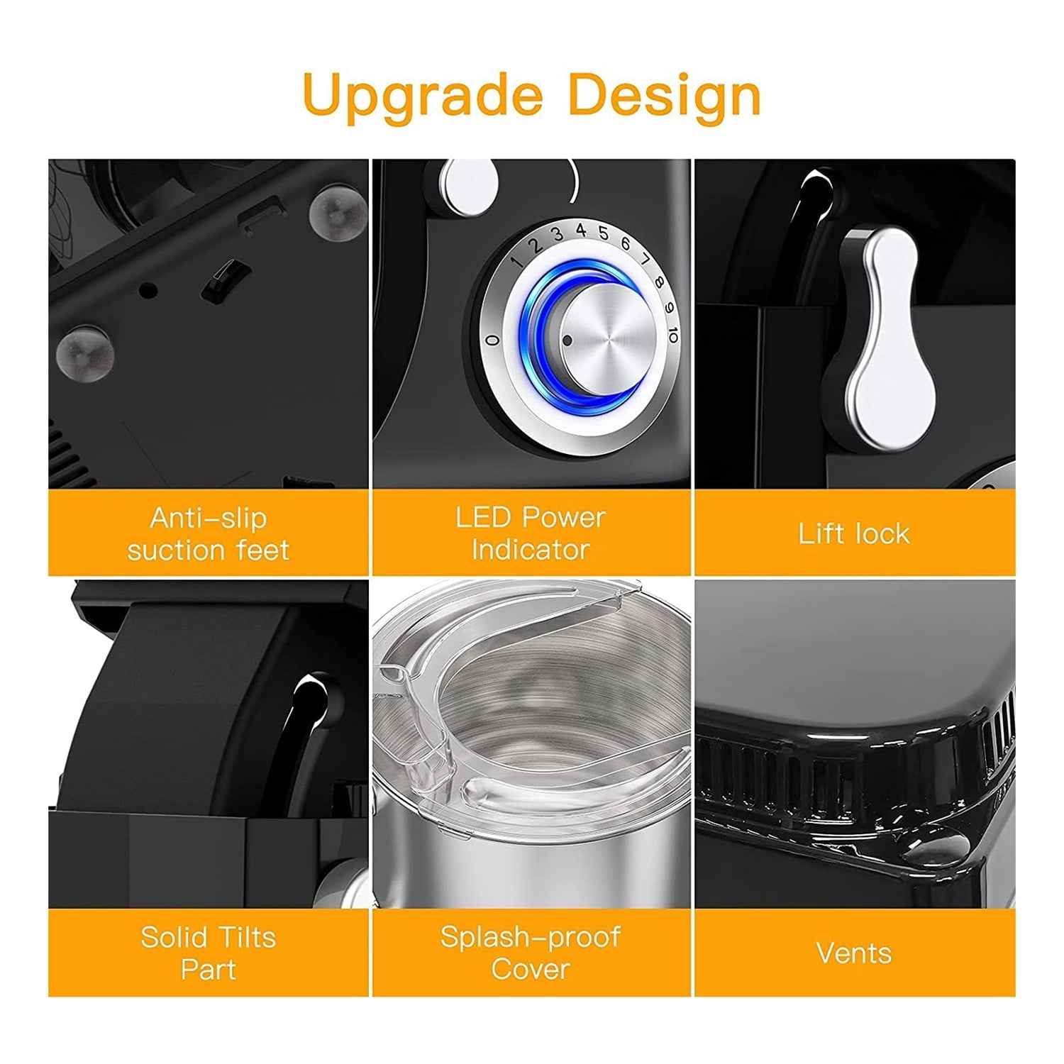 Stand Mixer, Acekool 7.5 Qt 10 Speed Tilt Head Electric Mixer, Black