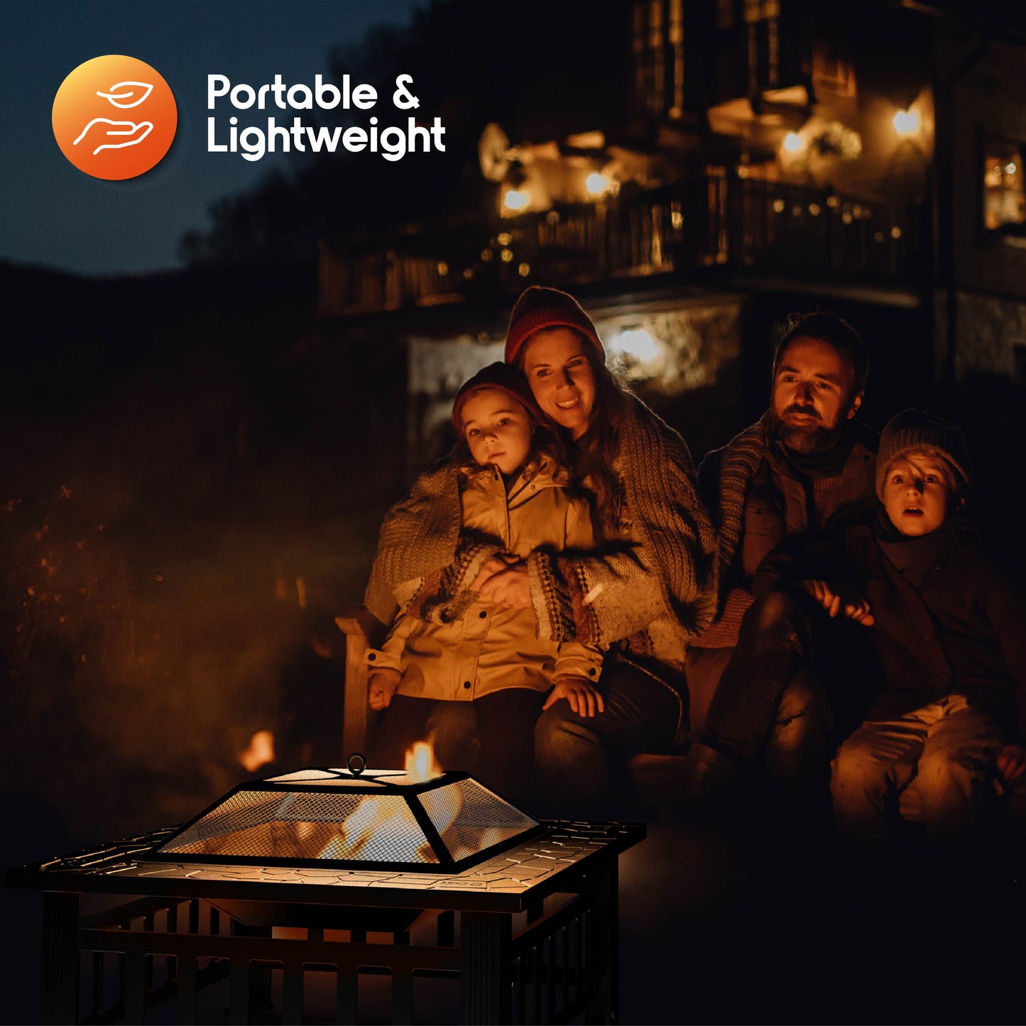 Cozi Outdoor Square Fire Pit Table with BBQ Grill for Camping and Outdoor Decor, 32”