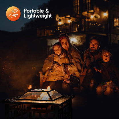 Cozi Outdoor Square Fire Pit Table with BBQ Grill for Camping and Outdoor Decor, 32”