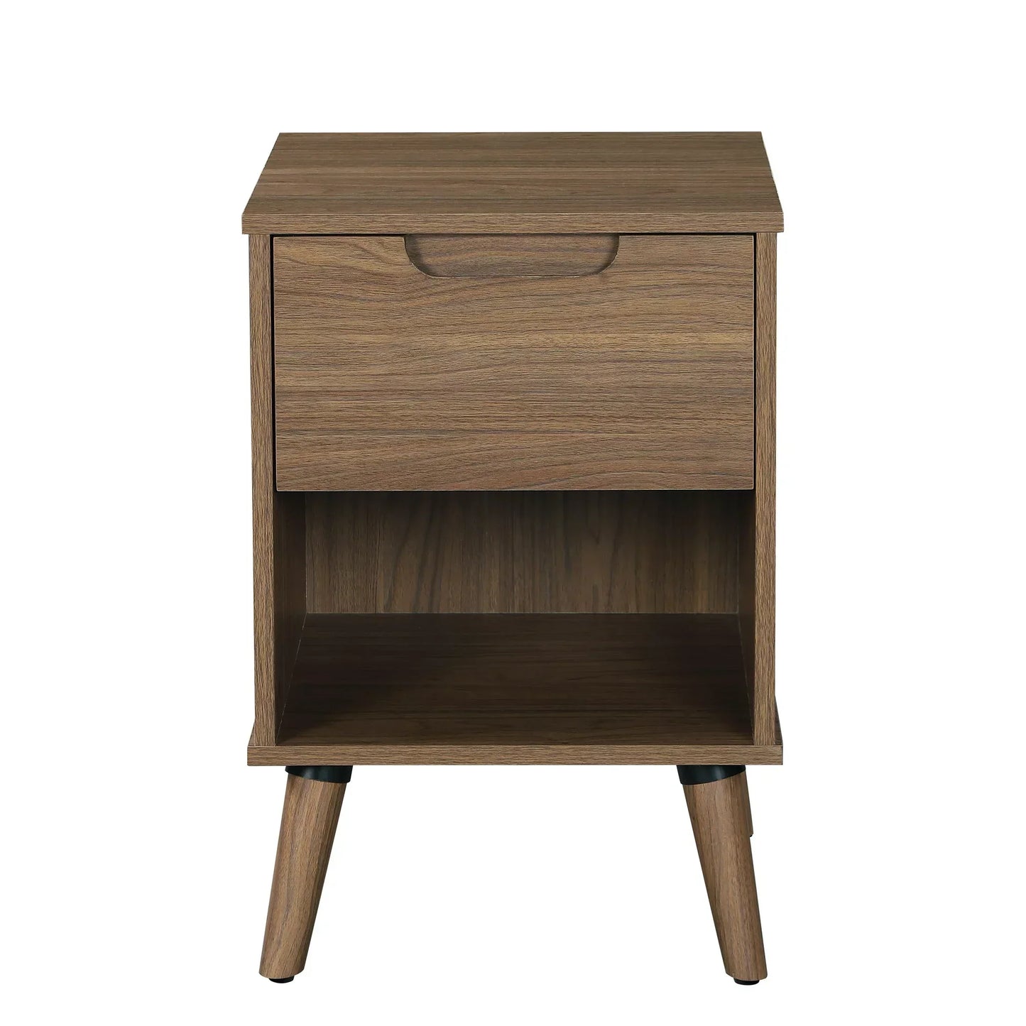 Modern 1 Drawer Bedroom Nightstand, Brown Walnut