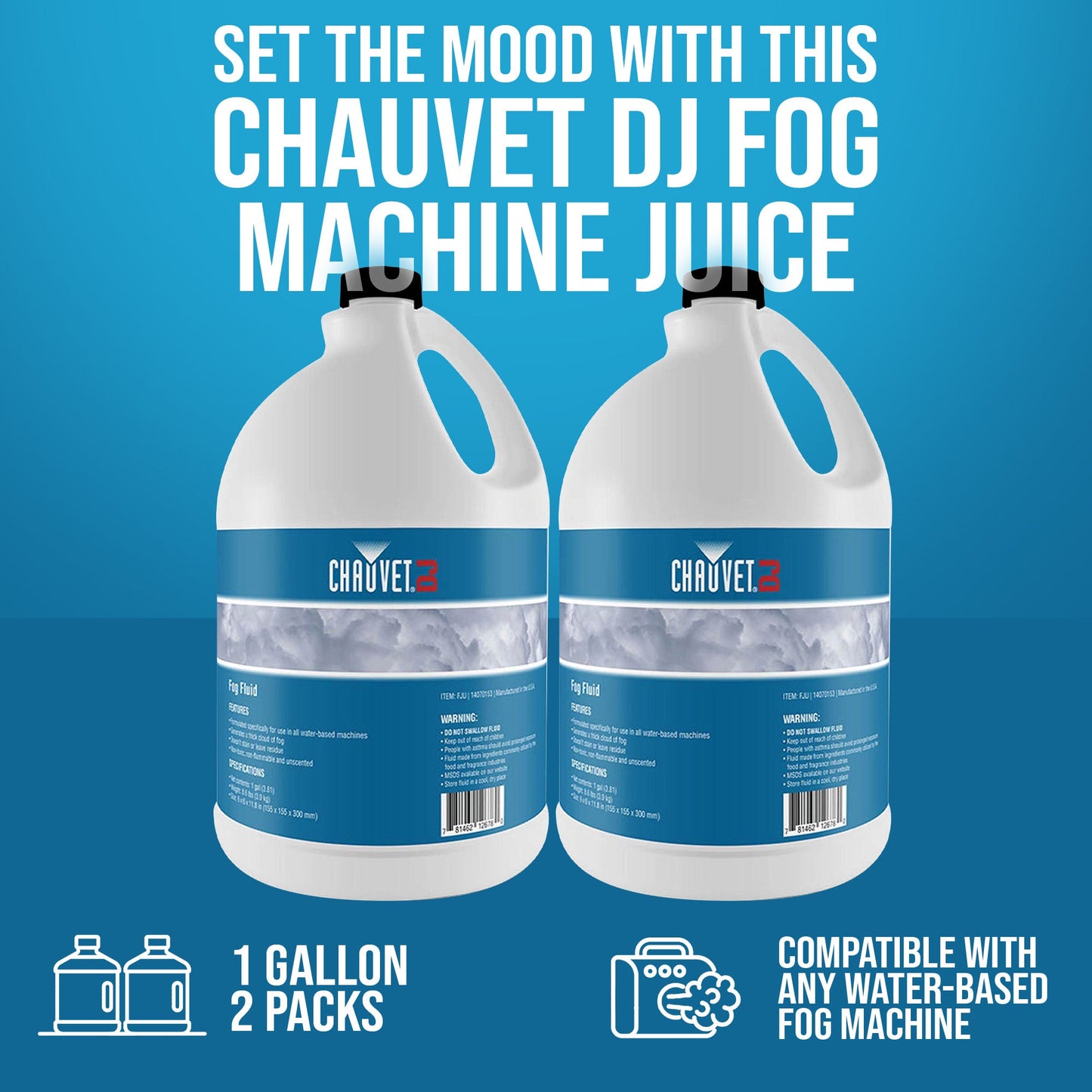 Chauvet DJ 1 Gallon Bottle of Fog Smoke Juice Fluid for Fog Machines (2 Pack)