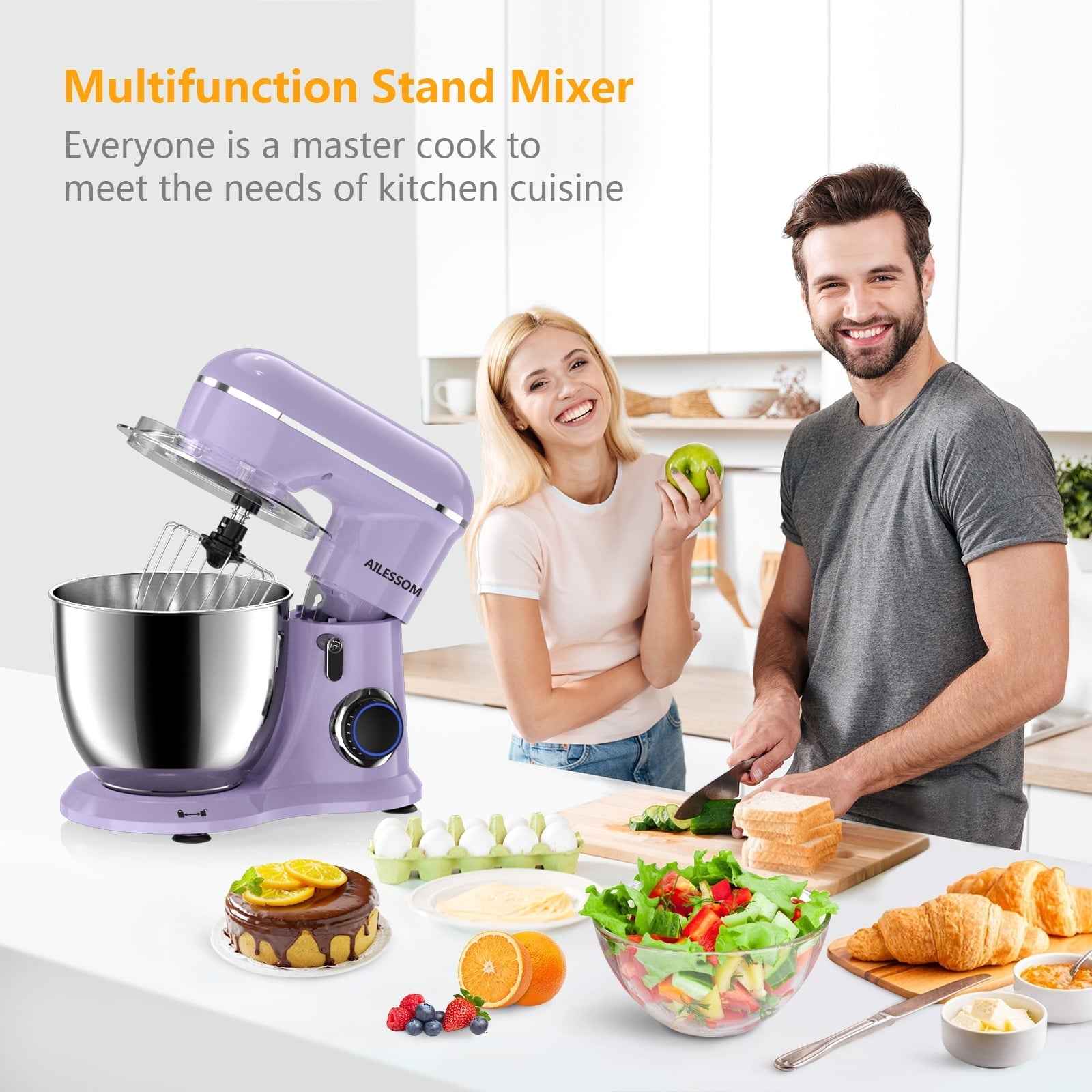 Ailessom New Stand Mixer,6.5-QT 10-Speed Tilt-Head Kitchen Electric Mixer with Bowl, Dough Hook, Beater, Whisk for Most Home Cooks, (Vine Purple）