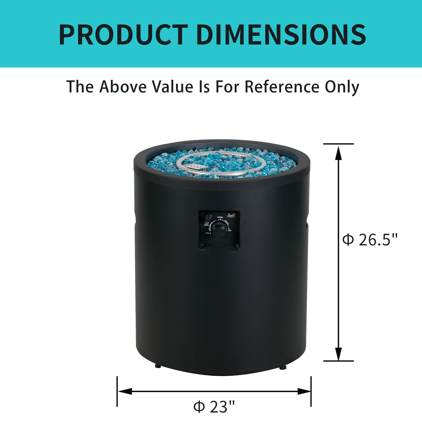 BALI OUTDOORS 23" Gas Fire Pit Propane Fire Column, 50,000BTU Round Propane Fire Pit Table with Glass Stones