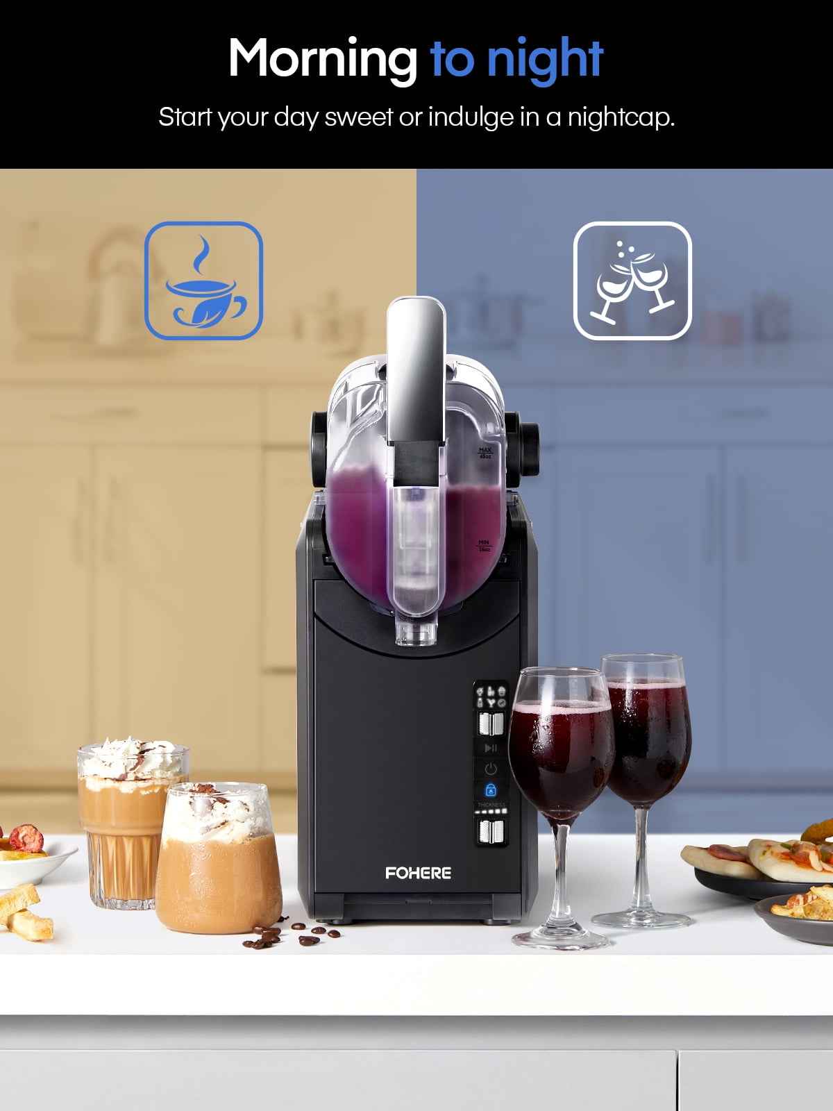 5-in-1 Slushie Machine, No Ice Needed, 15 Min Slushy Machine for Home with Self-Cleaning, Professional Frozen Drink Maker, 5 Preset Programs, Frozen Margaritas, Frappés, Milkshakes, and More, FOHERE