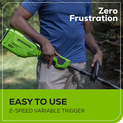 Greenworks 60V 16" Front Mount Carbon Fiber String Trimmer, 750 CFM at 180 mph Blower Kit + 2.5Ah Battery & 3A Charger