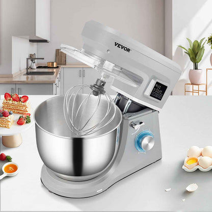 Vevor  Stand Mixer, 660W Electric Dough Mixer with 6 Speeds LCD Screen Timing - Gray