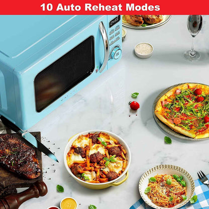 Galanz GLCMKZ11BER10 Retro Countertop Microwave Oven with Auto Cook & Reheat, Defrost, Quick Start Functions, Easy Clean with Glass Turntable, Pull Handle, 1.1 cu ft, Blue