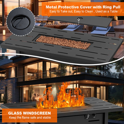 Walsunny 43 inch Gas Fire Pit Table 50,000 BTU Outdoor Rectangular Propane Firepit Table with Waterproof Cover