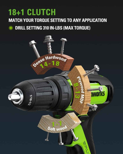 Greenworks 24V Brushless 1/2" Drill + 1/4" Impact Driver Combo Kit with (2) Batteries and Charger