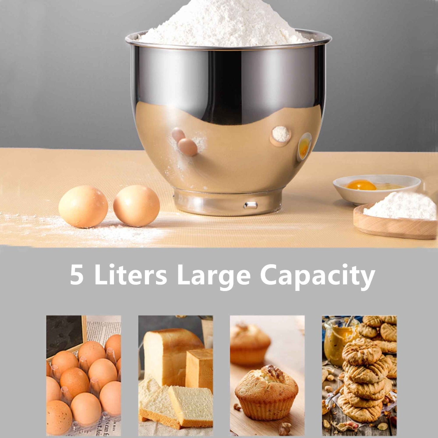 AICOK 5.5 Quart Tilt-Head Stand Mixer with Double Dough Hook Black