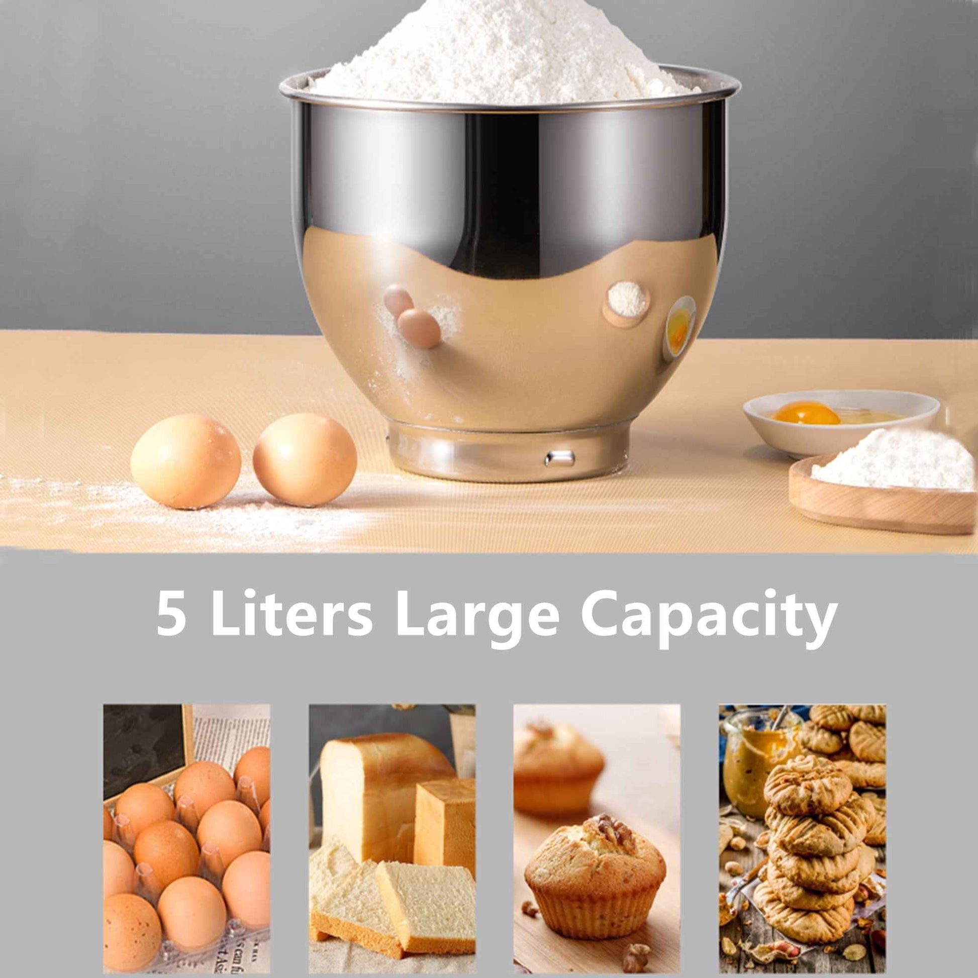 AICOK 5.5 Quart Tilt-Head Stand Mixer with Double Dough Hook Black