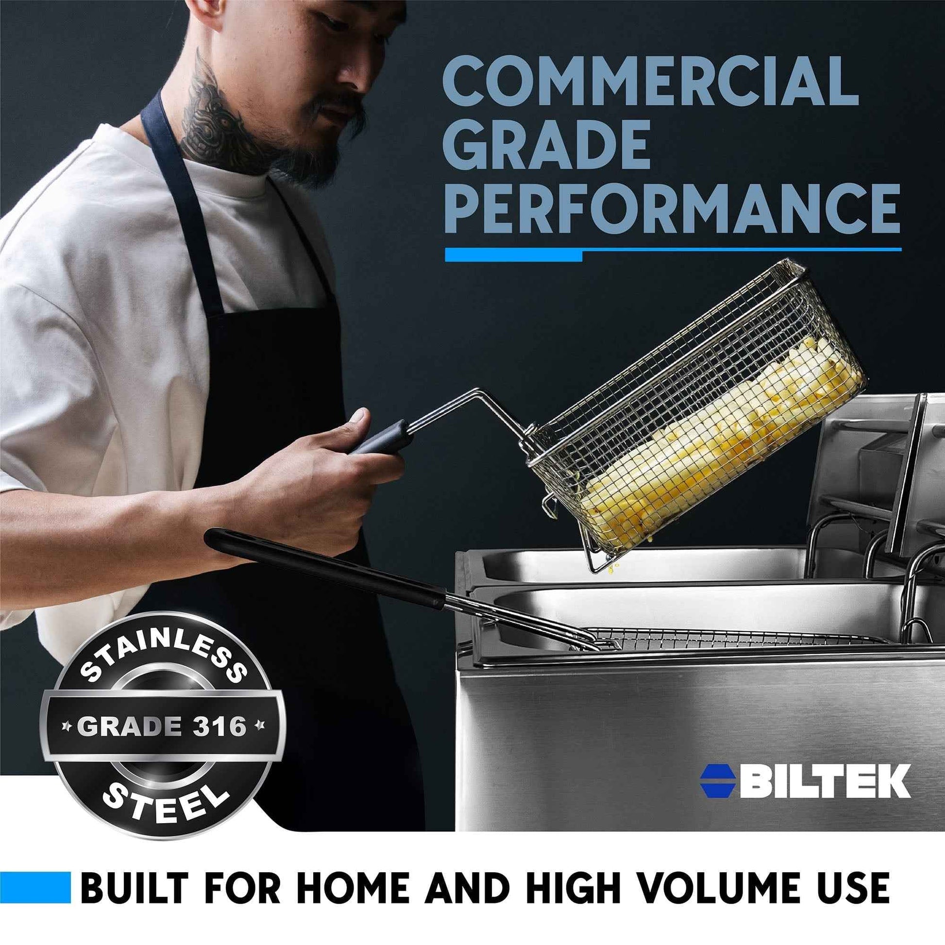 Biltek Double Deep Fryer with Baskets for Home Use and Small Business, Commercial Electric Deep Fryer, 2 x Large Removable Baskets, Outdoor Electric Fryer with Baskets Large, 110V 5000W, 20.7Qt/19.6L