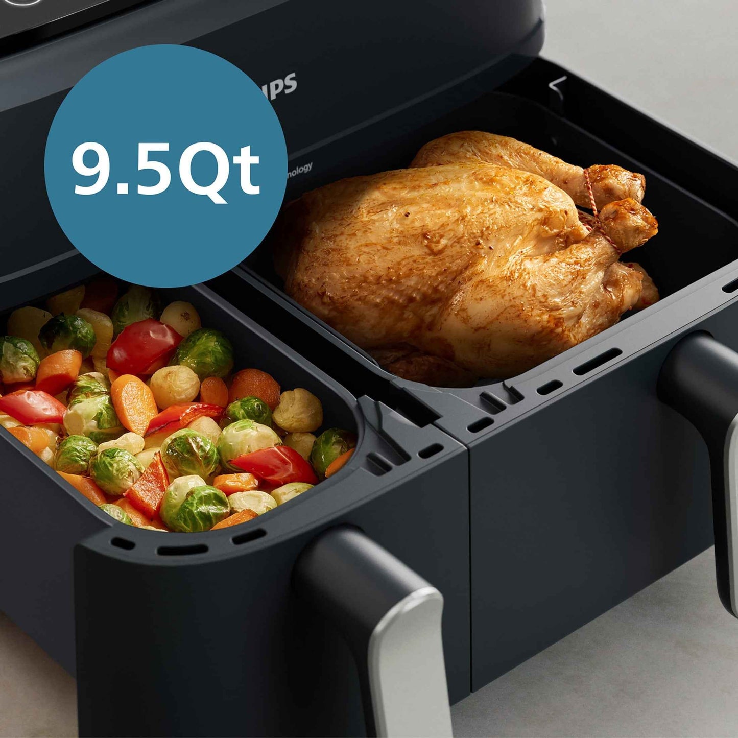 Philips 3000 Series Dual-Basket Airfryer, 9.5 Qt (9L) Capacity, Black, Silver Handles