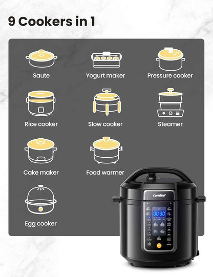 COMFEE’ 6QT Electric Pressure Cooker, 9-in-1 Instant Multi Cooker Olla de Presion  Rice Cooker Slow Cooker Steamer Sauté Yogurt Maker Non-Stick Pot