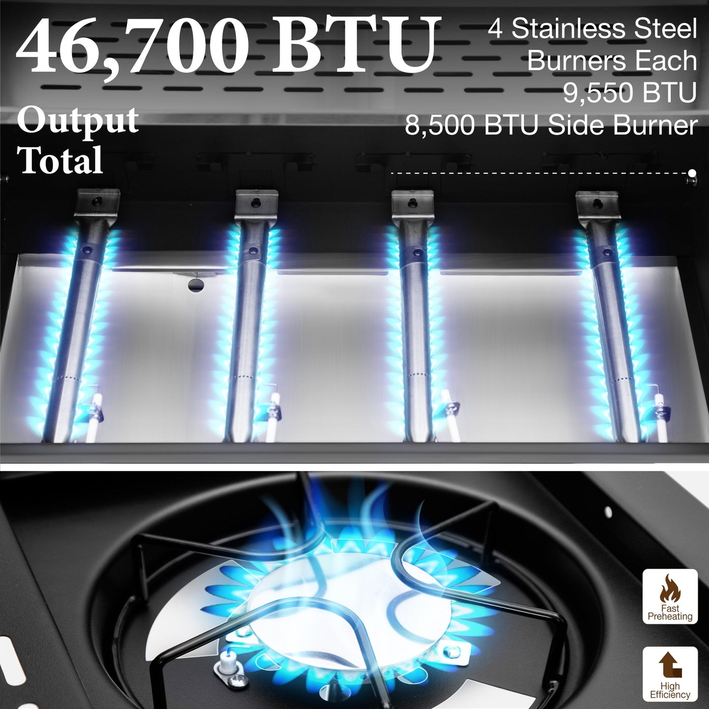 Summit Living 4 Burner Propane Gas Grill and Griddle Combo with Side Burner BBQ Grill - Black