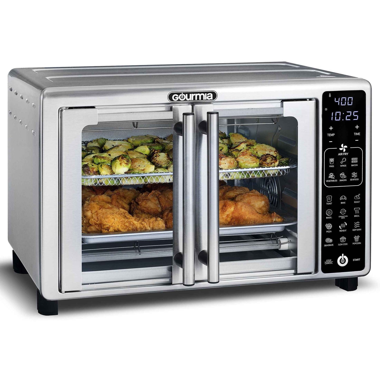 Gourmia French Door 6-Slice Digital Toaster Oven Air Fryer, 19 One-Touch Presets, 24L, Stainless Steel