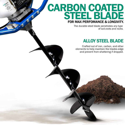 Landworks Gas Powered Earth Auger - 3HP 52CC 2 Stroke, 8" x 30" Drill Bit, 3/4" Output Shaft