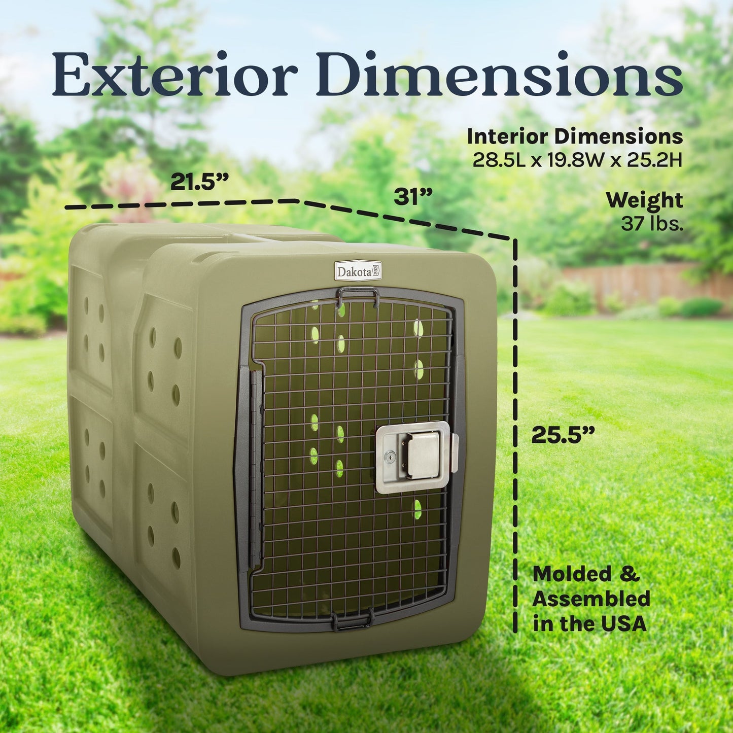 Dakota 283 G3 Medium Easy to Clean Dog Kennel w/ Handle & Latching Door, Olive