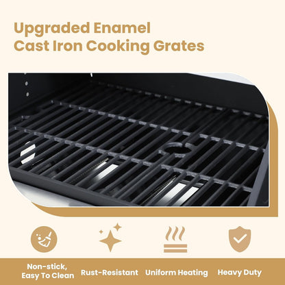 Furnibear 3-Burner Gas Grill Side Burner, Propane Stainless Steel BBQ Grill with Porcelain-Enameled Cast Iron Grates, 37150 BTU Barbecue Grill for Outdoor Cooking