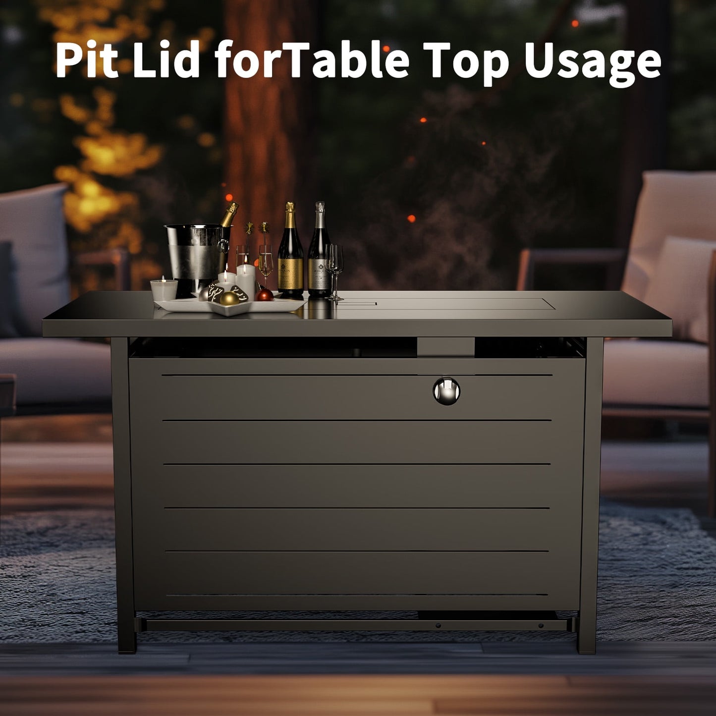 Philergo 42" Rectangular Gas Fire Pit Table, 60,000 BTU Propane Fire Pits for Outside with Lid and Lava Rock