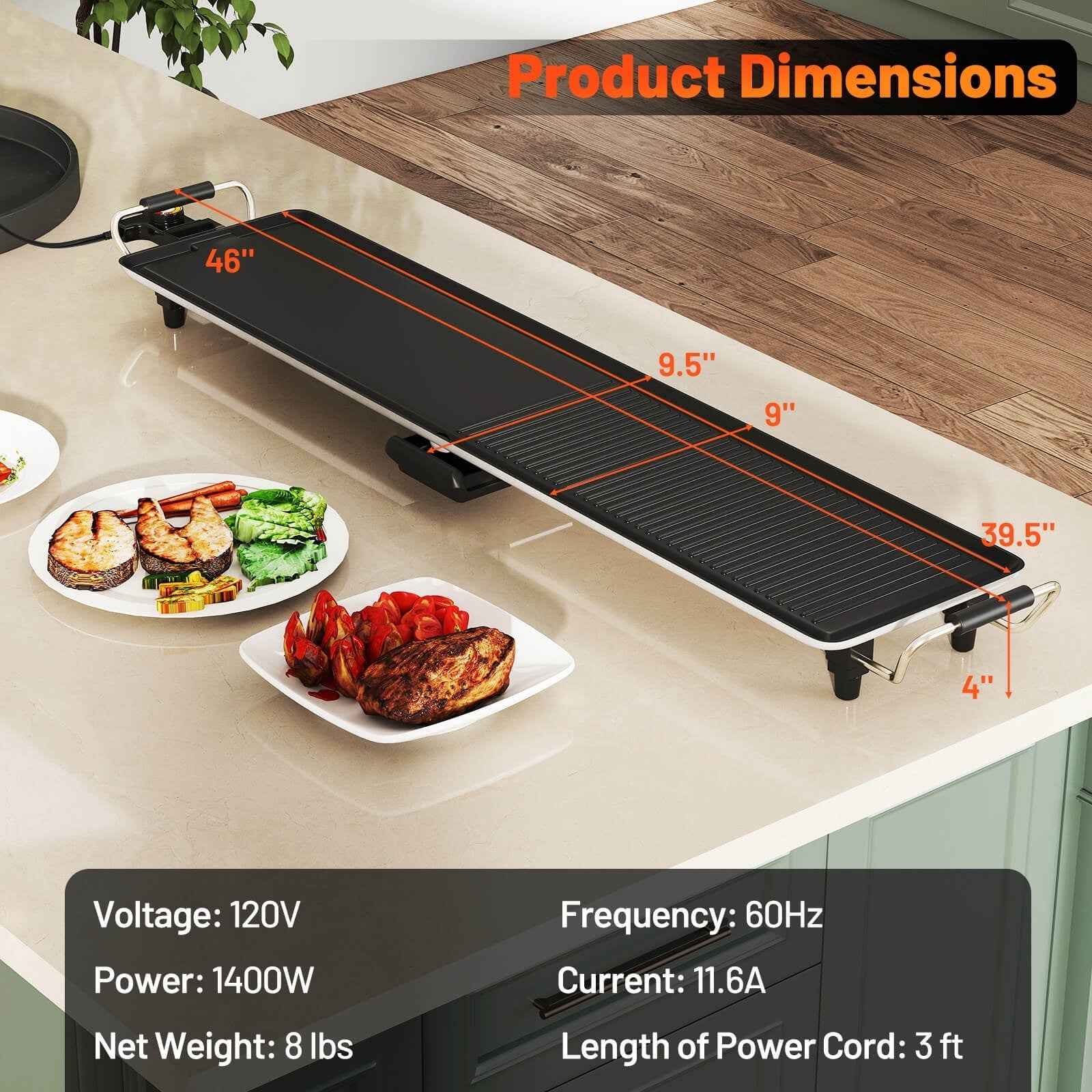 Costway 39.5" Extra Large Electric Teppanyaki Grill with 2 Cooking Surface Adjustable Temperatures and Drip Tray