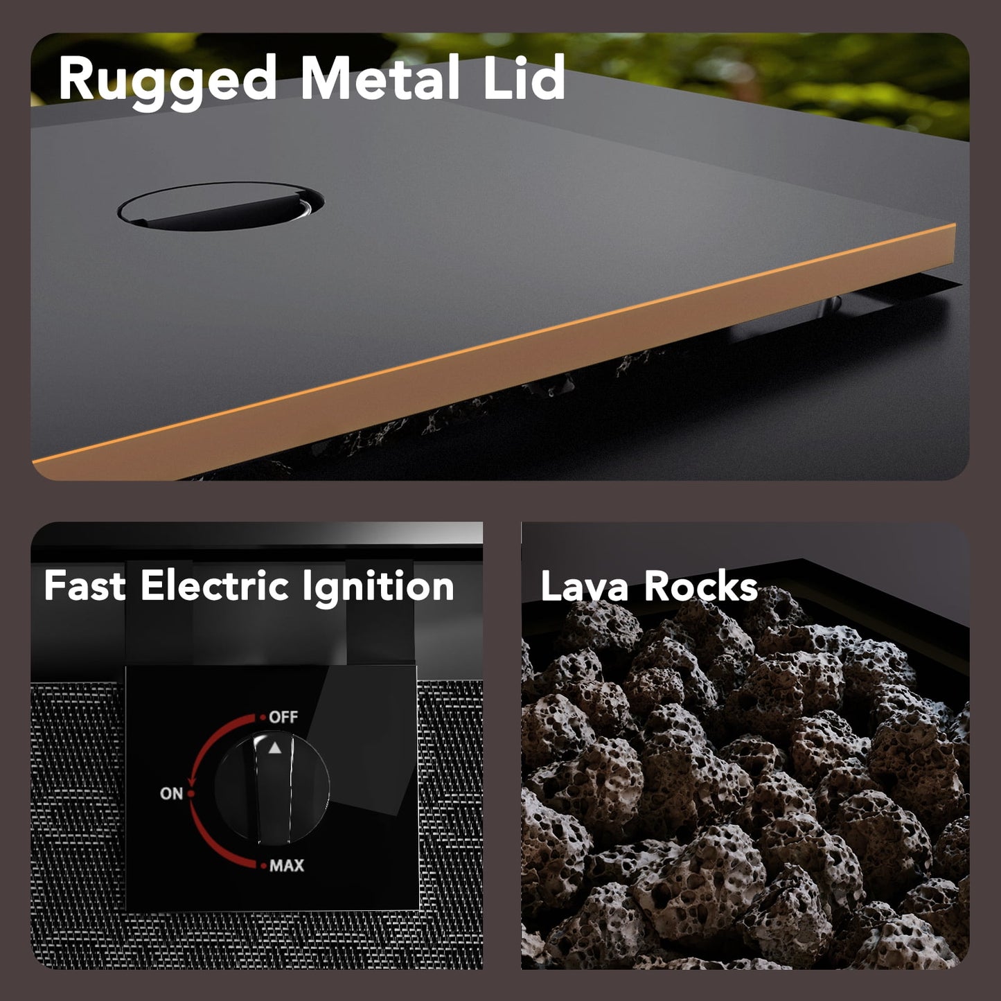 Philergo 28" Propane Fire Pit, 50,000 BTU Square Gas Fire Pit Table for Patio Garden Party with Lava Rocks, Removable Lid, CSA-Certified