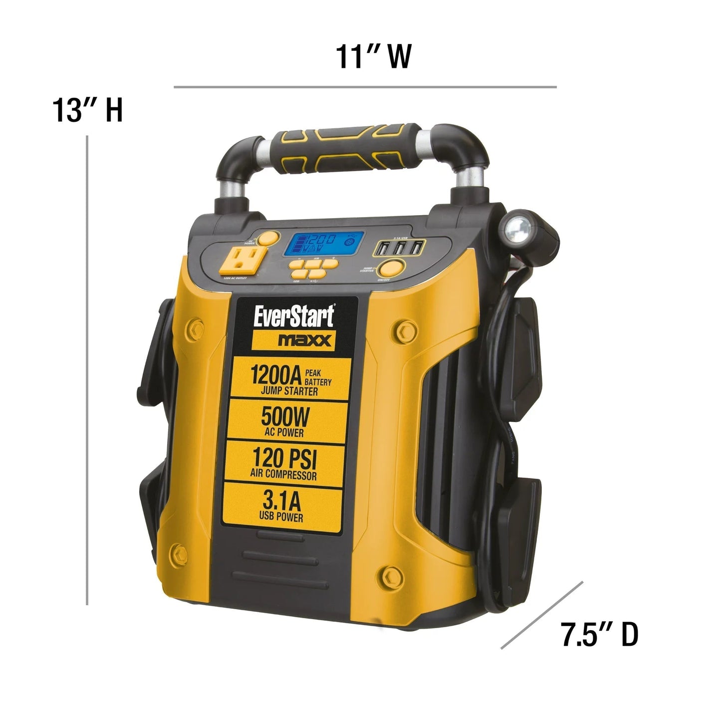 Maxx J5CPDE Jump Starter 1200 Peak Battery Amps 500W Inverter 120 PSI