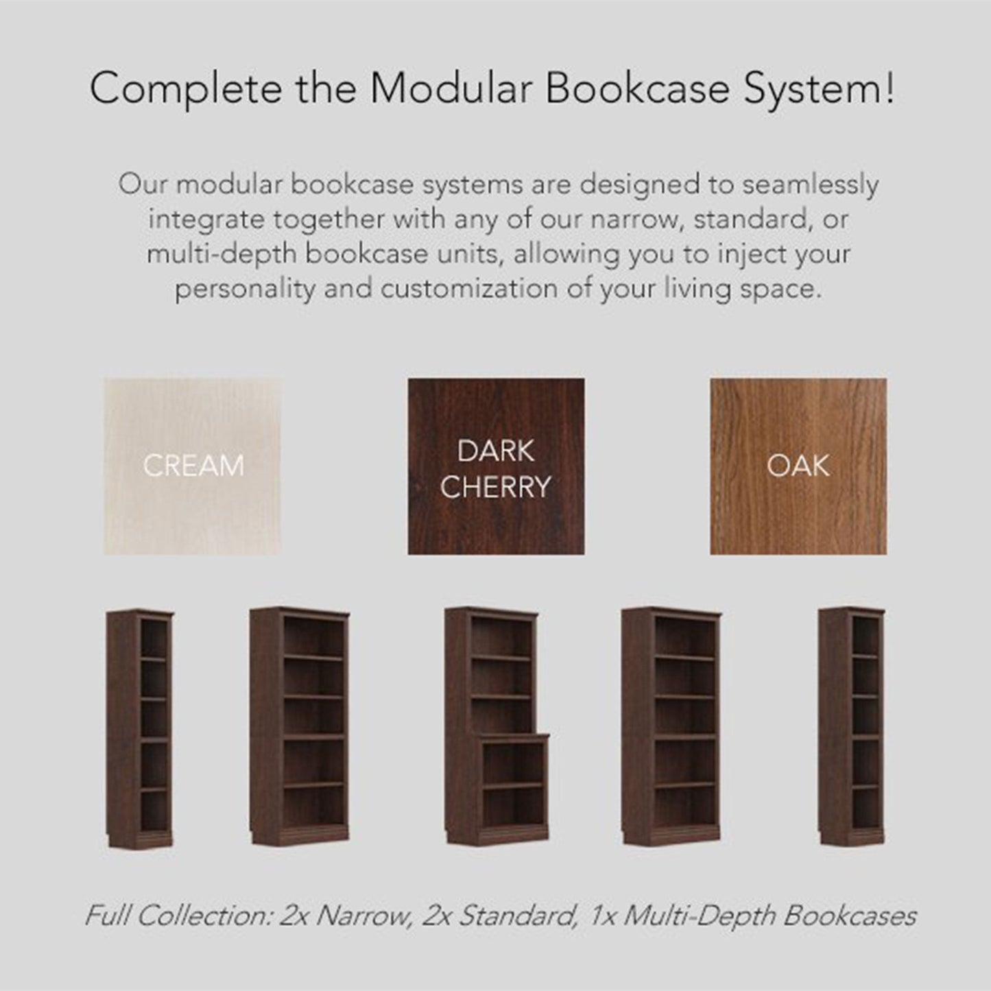 VAUXHILL & CO. Halston Narrow Bookcase, Adjustable Open Shelving Unit, Cherry