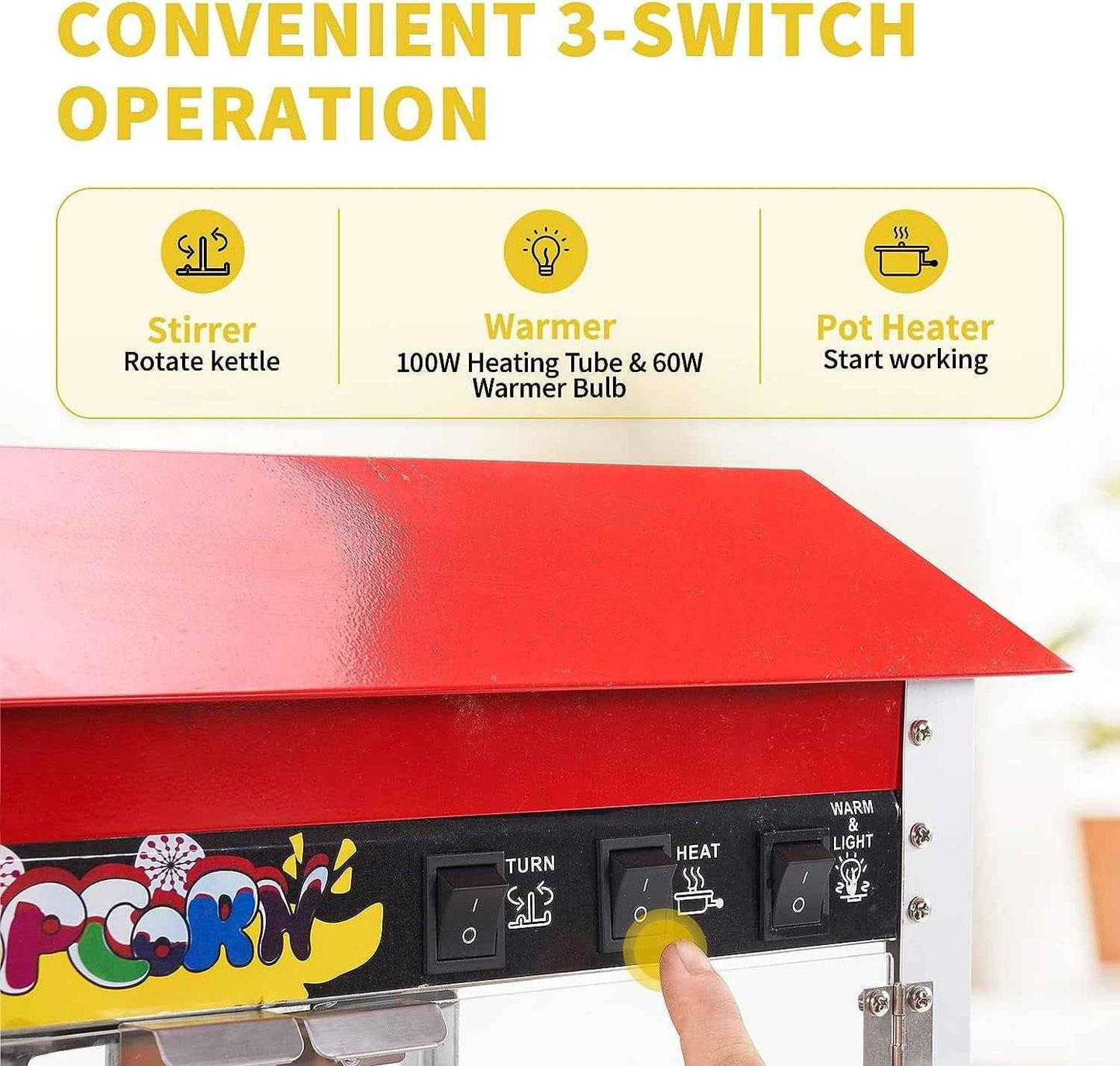 Pipleo 10 oz Commercial Hot Air Popcorn Maker, Popcorn Popper 1300W 60 Cups per Batch New