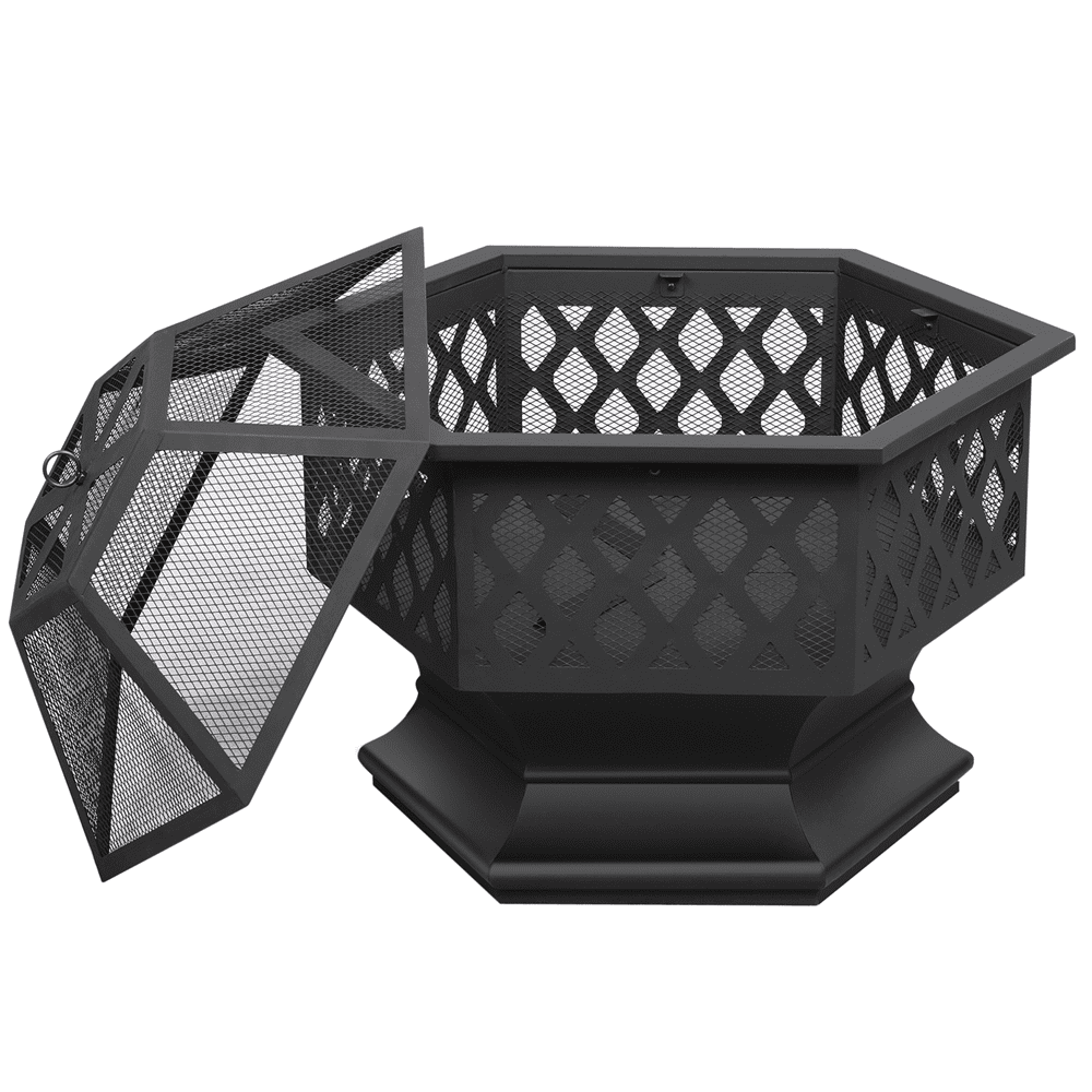 Yaheetech 24'' Outdoor Fire Pit with Mesh Poker Sides Cover, Black