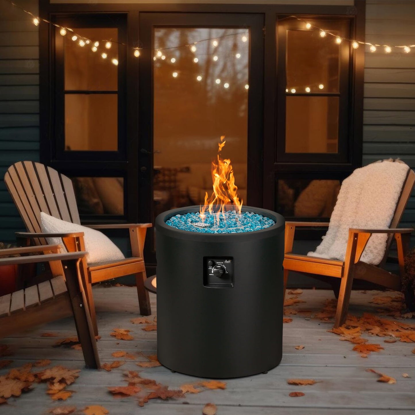 BALI OUTDOORS 23" Gas Fire Pit Propane Fire Column, 50,000BTU Round Propane Fire Pit Table with Glass Stones