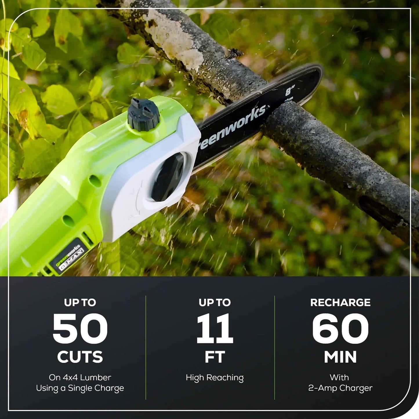 Greenworks 40V 20" Battery Powered Pole Saw with Hedge Trimmer Attachment + 2.0 Ah Battery and Charger