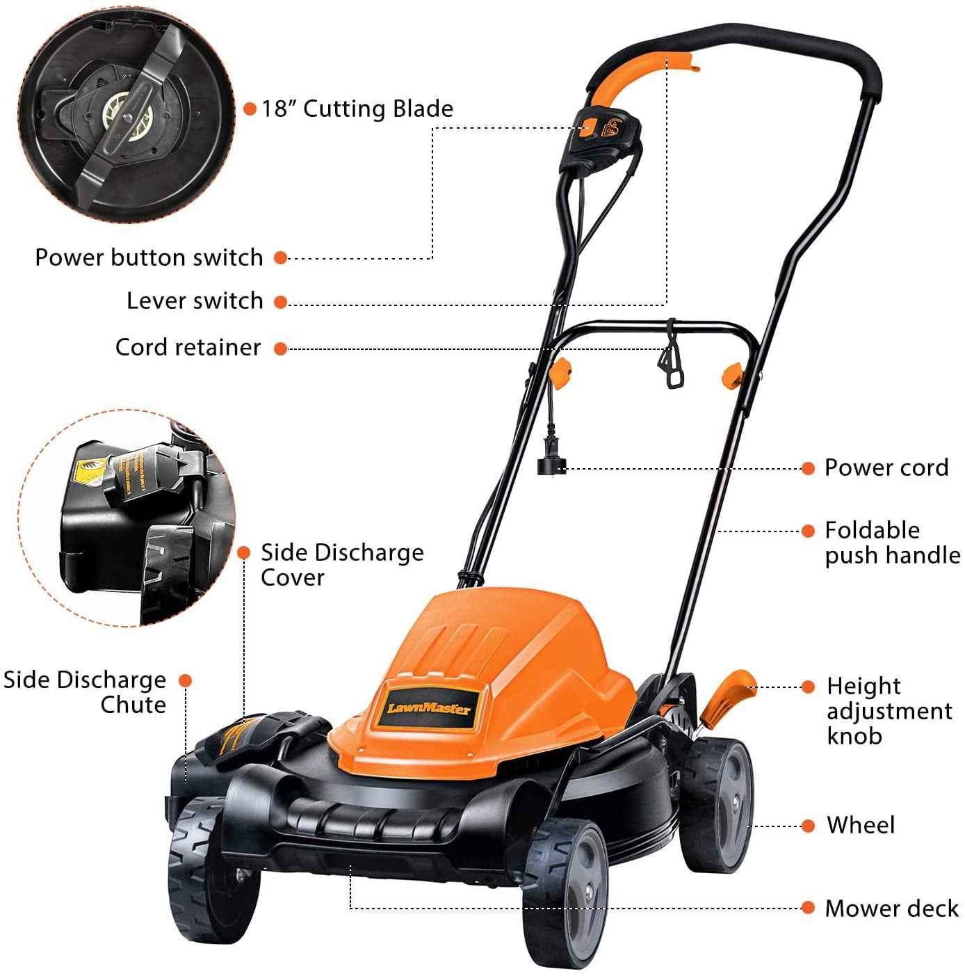 LawnMaster 19 inch 2-in-1 Electric Lawn Mower, 12AMP, ME1218X