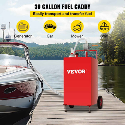 SKYSHALO VV-SYJYC-OI2, 30 Gallon Gasoline Diesel Portable Fuel Caddy Manuel Transfer Pump Red