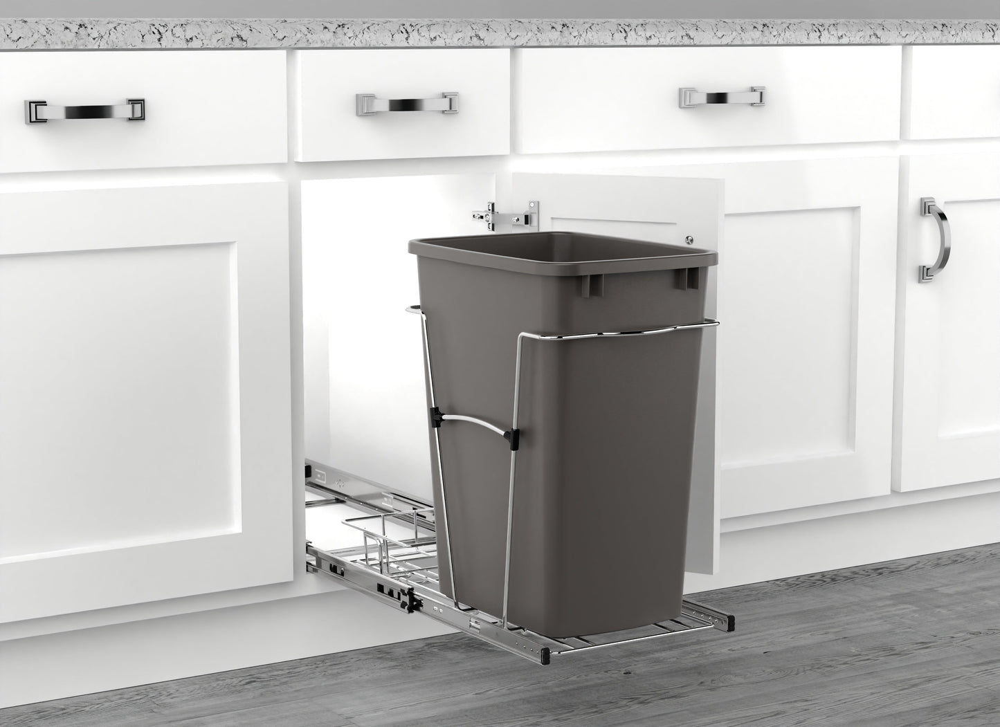 Rev-A-Shelf Pullout Trash Can 35 qt. for Kitchen Cabinets, Gray, RV-12KD-13C-S
