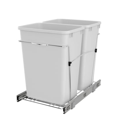 Rev-A-Shelf Double Pullout Trash Can 35 qt. for Kitchen, White, RV-18KD-11C S