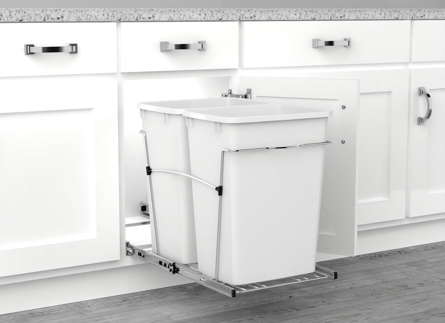 Rev-A-Shelf Double Pullout Trash Can 35 qt. for Kitchen, White, RV-18KD-11C S