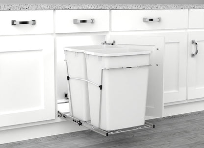 Rev-A-Shelf Double Pullout Trash Can 35 qt. for Kitchen, White, RV-18KD-11C S