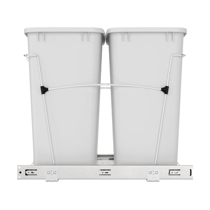 Rev-A-Shelf Double Pullout Trash Can 35 qt. for Kitchen, White, RV-18KD-11C S
