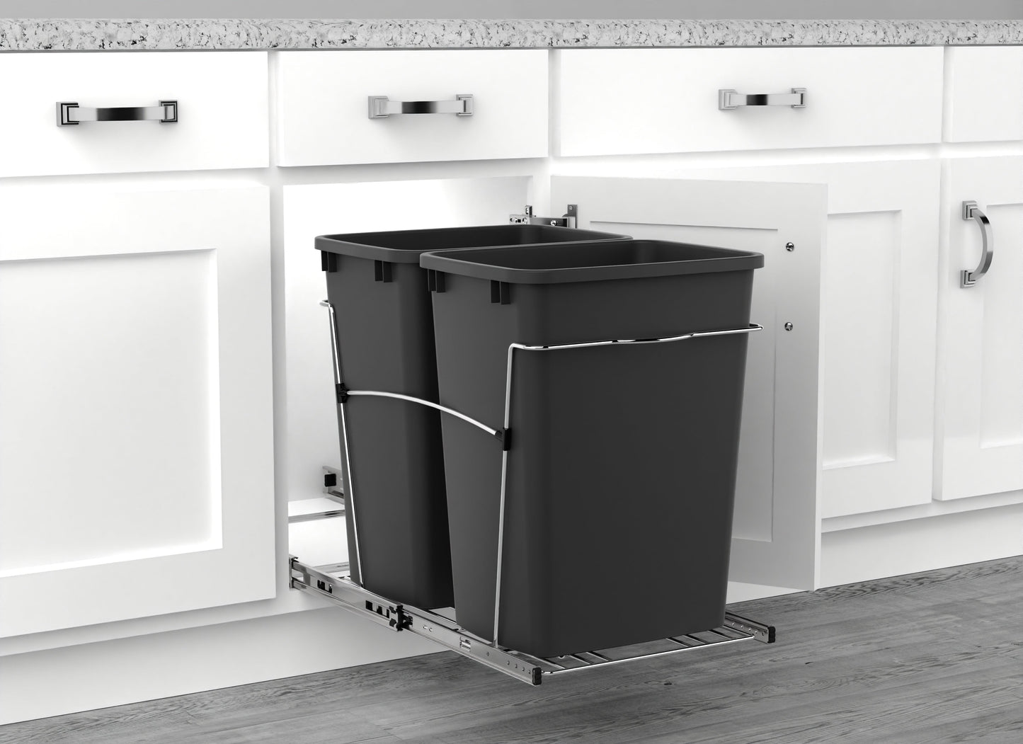 Rev-A-Shelf Double Pullout Trash Can 35 qt. for Kitchen, Black, RV-18KD-18C S
