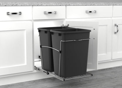 Rev-A-Shelf Double Pullout Trash Can 35 qt. for Kitchen, Black, RV-18KD-18C S