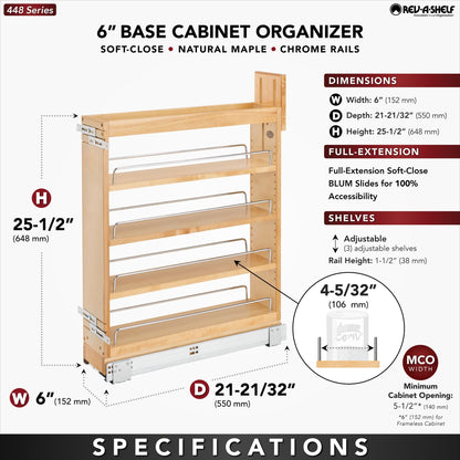 Rev-A-Shelf 6'' Pullout Kitchen Cabinet Organizer Soft-close, 448-BCSC-5C