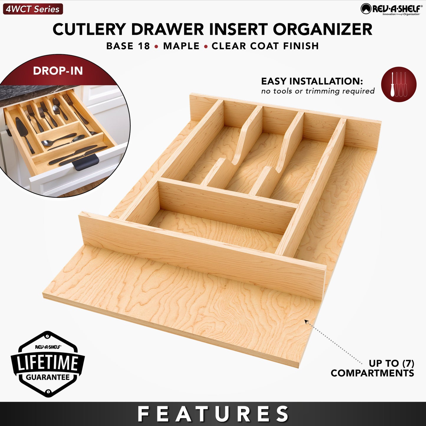 Rev-A-Shelf Natural Maple Right Size Utensil Drawer Insert, 16-1/4" x 19-1/2"