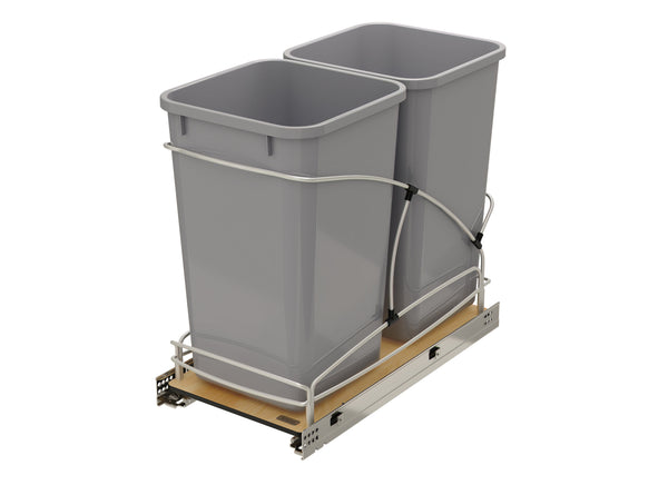 Rev-A-Shelf Double 27 qt. Pullout Trash Containers, Gray, 54WC-1527SC-17-1