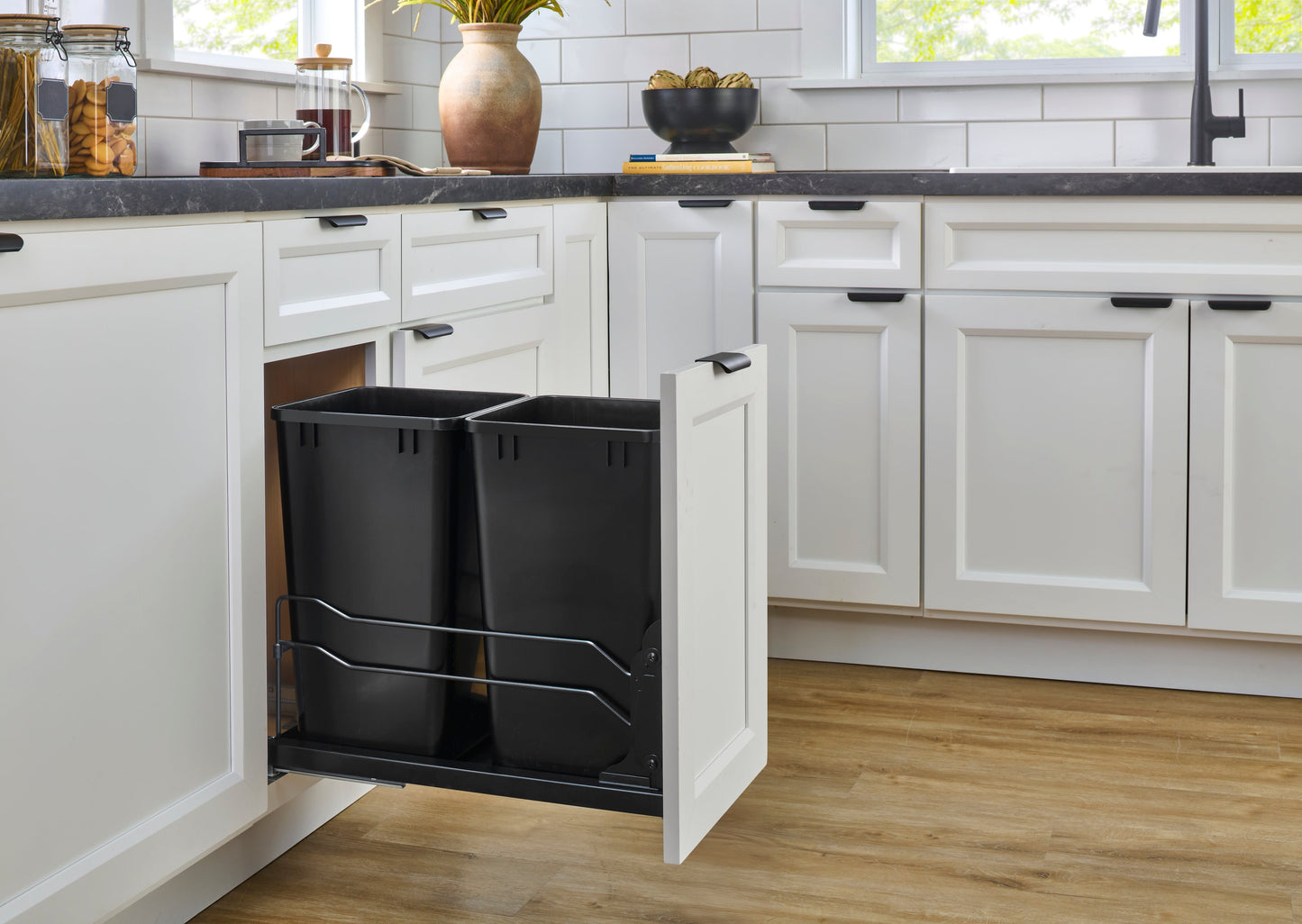 Rev-A-Shelf Double Pullout Trash Can 27 qt. with Soft-close, 53WC-1527SCDM-217