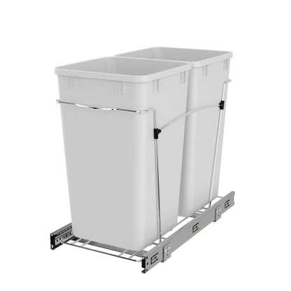 Rev-A-Shelf Double Pullout Trash Cans 27 qt. for Kitchen, White, RV-15KD-11C S