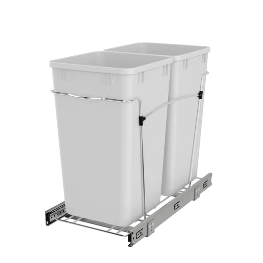 Rev-A-Shelf Double Pullout Trash Cans 27 qt. for Kitchen, White, RV-15KD-11C S
