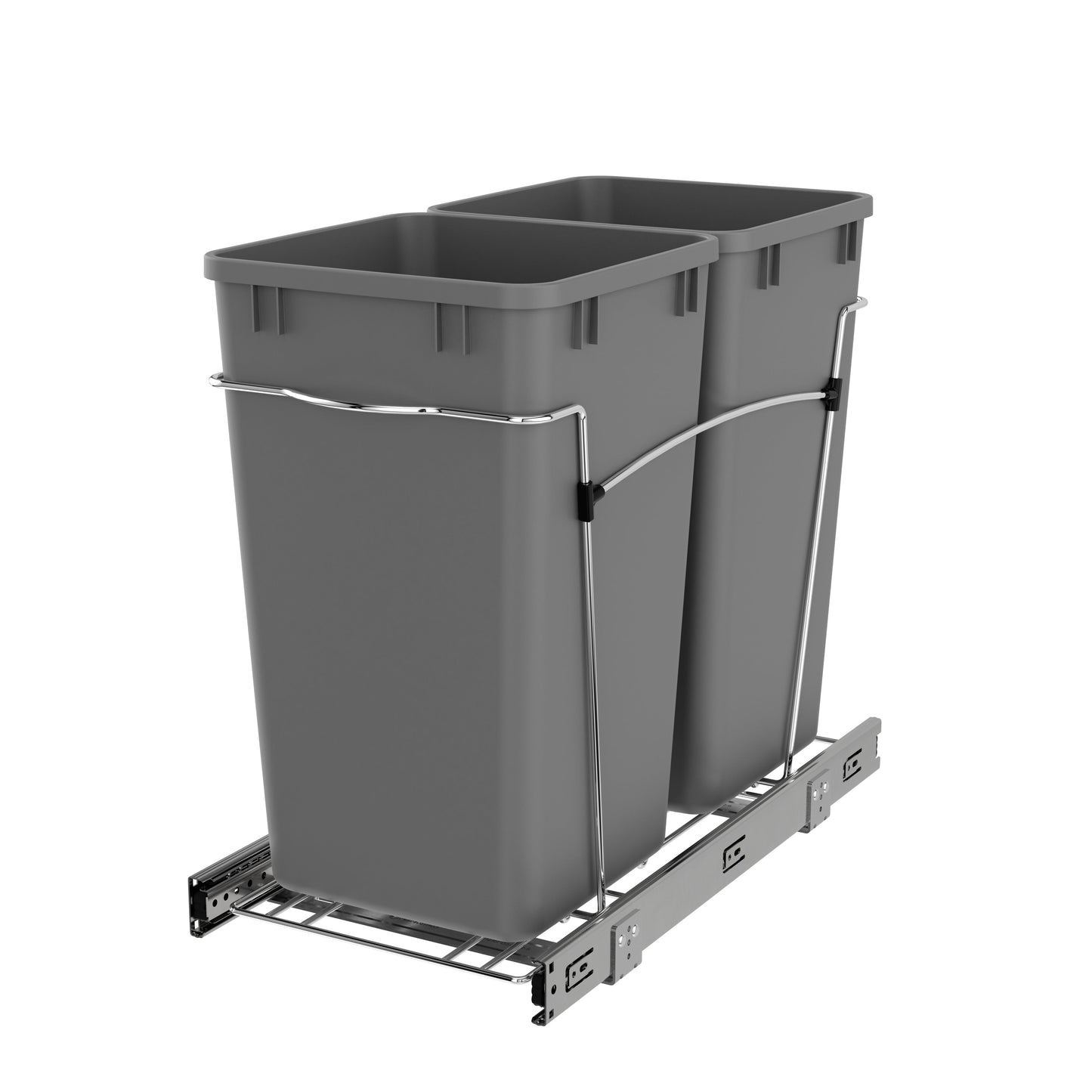 Rev-A-Shelf Double Pullout Trash Cans 27 qt. for Kitchen, Silver, RV-15KD-17C S